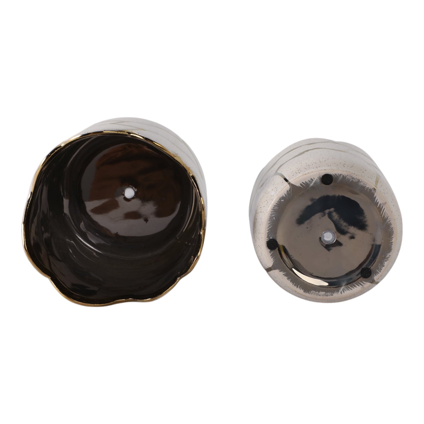 S/2 6/7" Clouds Planter, Ivory/gold