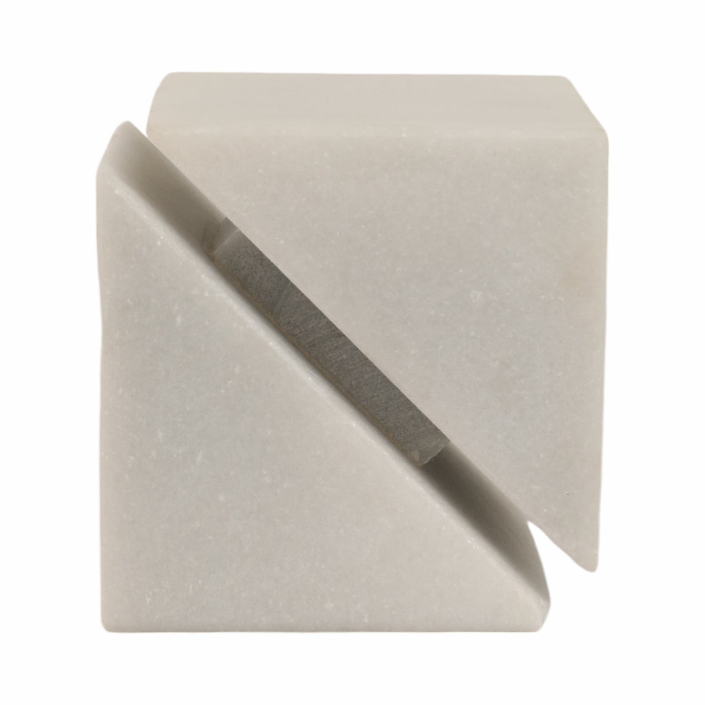 4" Cut Marble Cube, White