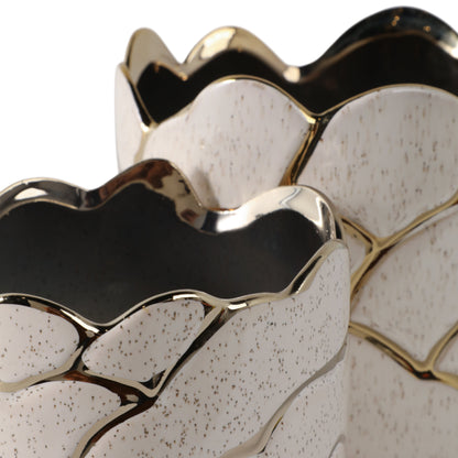 S/2 6/7" Clouds Planter, Ivory/gold