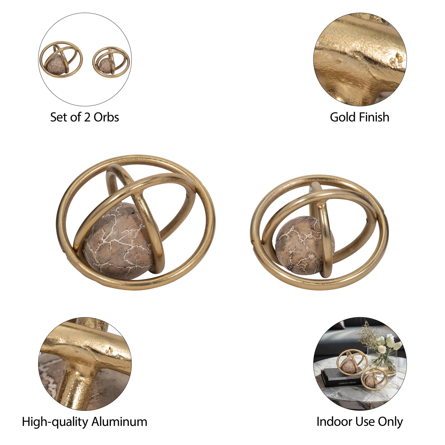 S/2 7/8" Solaro Gold Metal Orbs