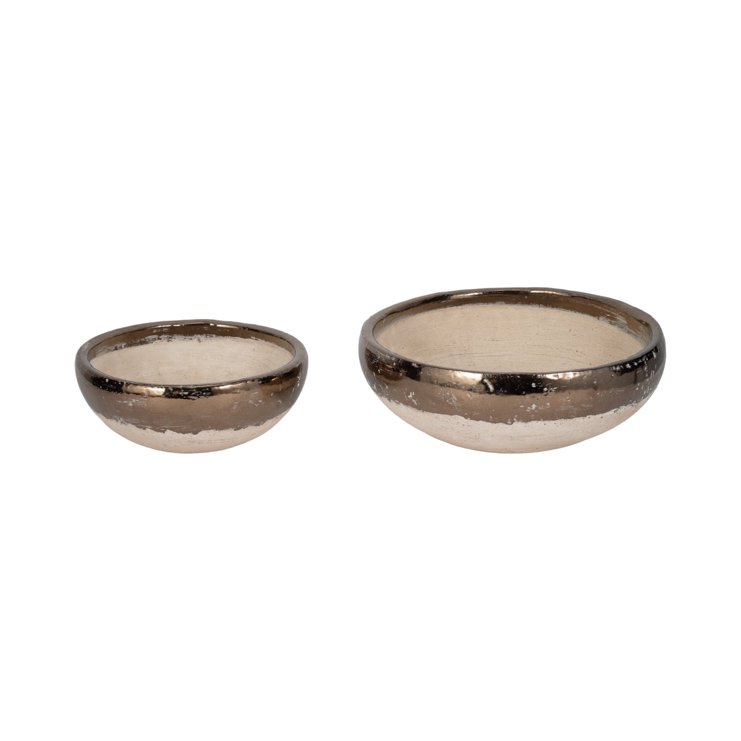S/2 12/15" Gold Rim Terracotta Bowls, Grey