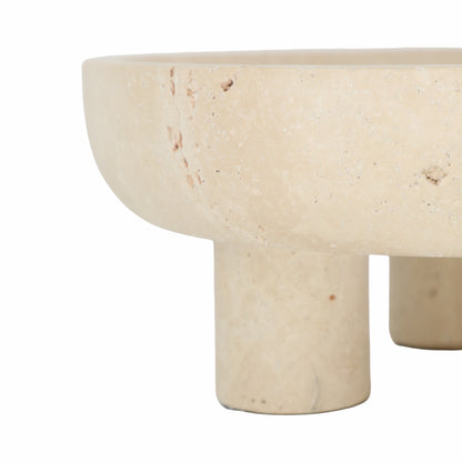 10" TRAVERTINE FOOTED BOWL, TAN