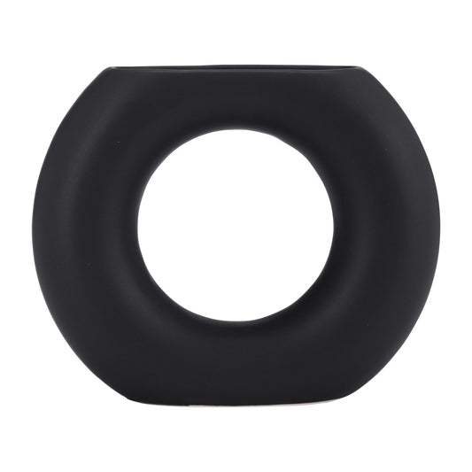 17058-02 |Cer, 5" Donut Vase, Black