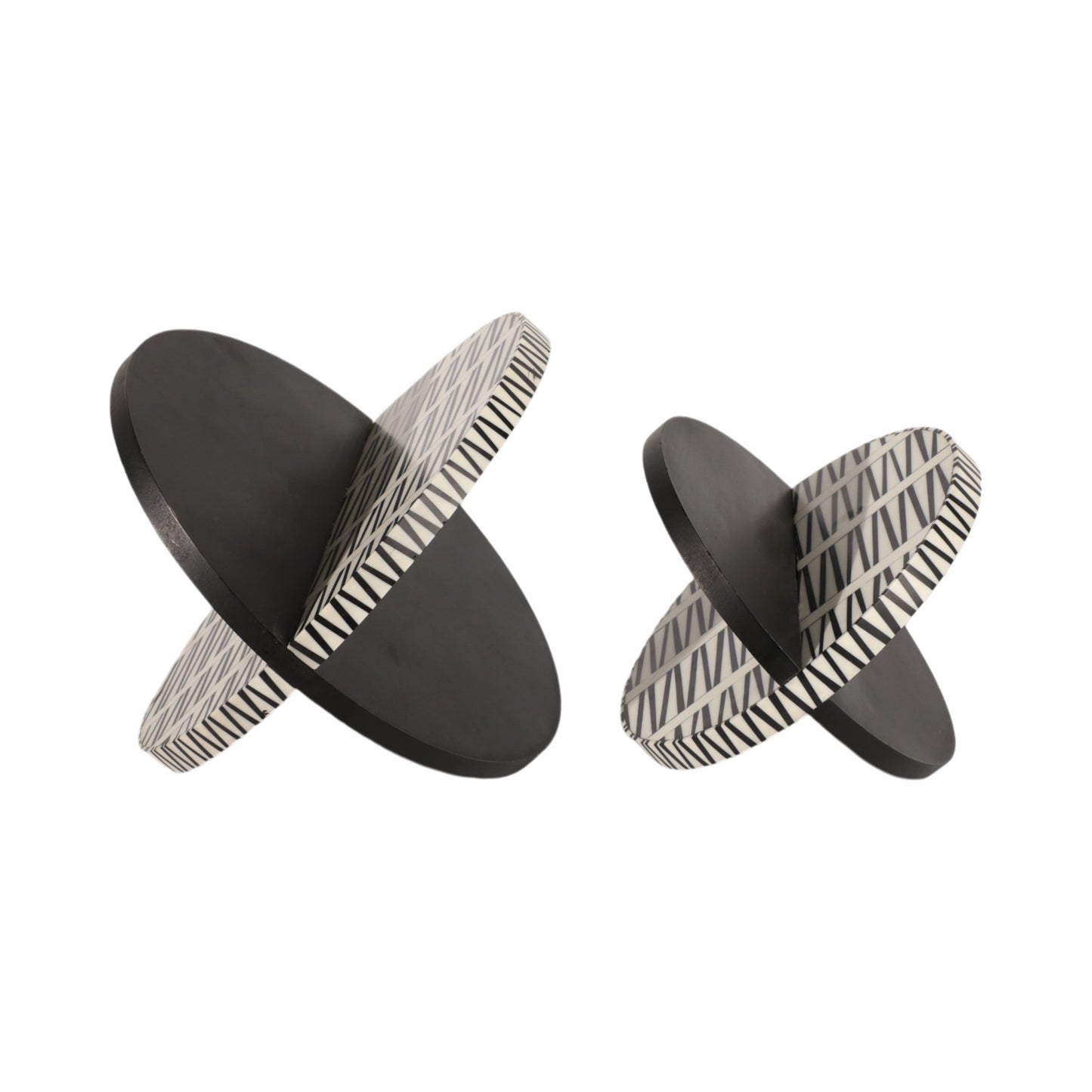 S/2 7/10" Gobiel Black & White Resin Orbs