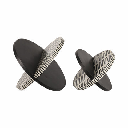 S/2 7/10" Gobiel Black & White Resin Orbs