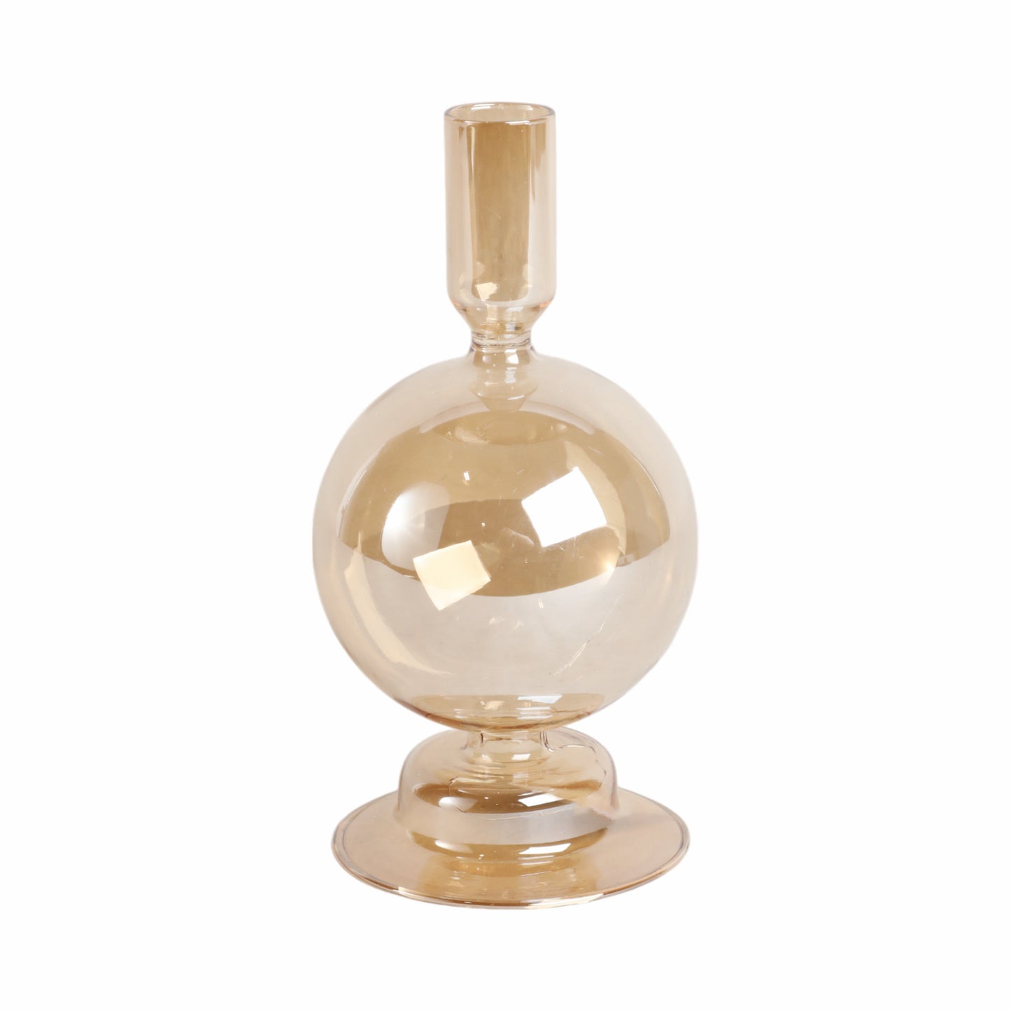 7" Glass Bubble Taper Candle Holder, Gold Luster