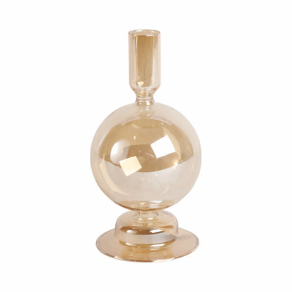 7" Glass Bubble Taper Candle Holder, Gold Luster