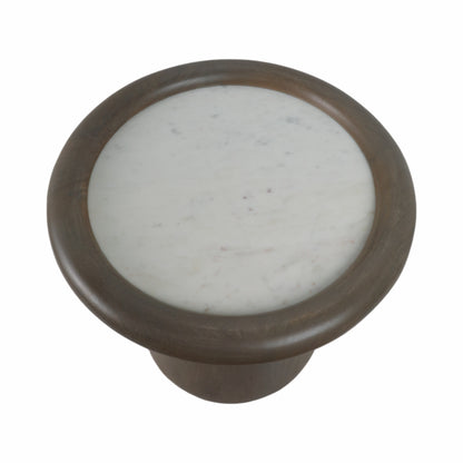 20" Aleena Wood And Marble Accent Table, Brwn