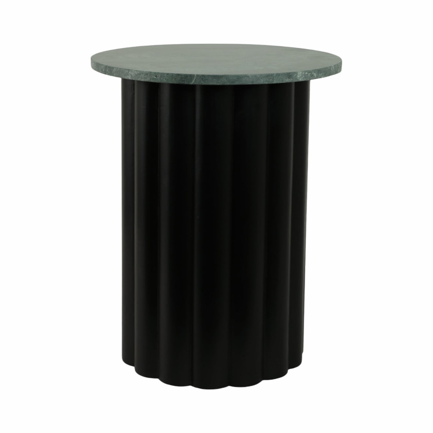 20" Large Ribbed Accent Table Marble Top, Blk/grn