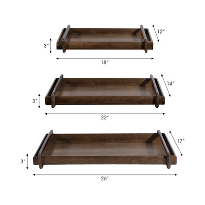 S/3 18/22/26" Kazu Wood Trays, Brown
