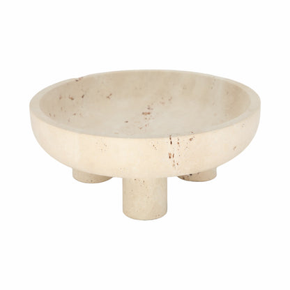 10" TRAVERTINE FOOTED BOWL, TAN