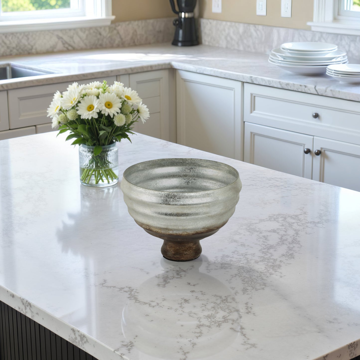 9" Glass Pedestal Bowl Ombre Finish, Multi