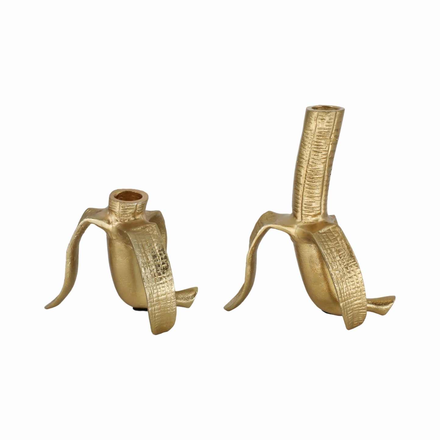Metal, S/2 6" Banana Taper Candle Holders, Gold