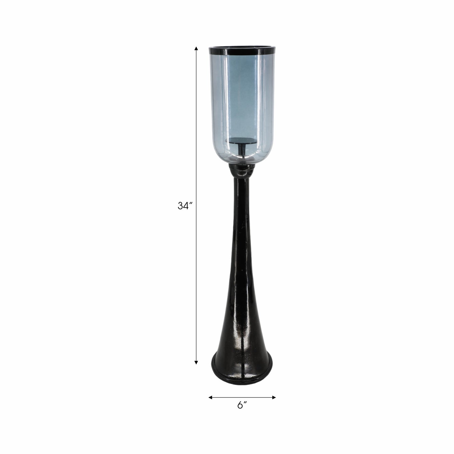 34" Ember Small Black Glass Candle Hurricane