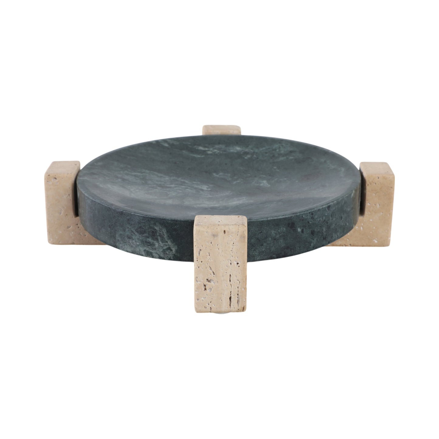 12" Archer Small Green Marble And Travertine Tray