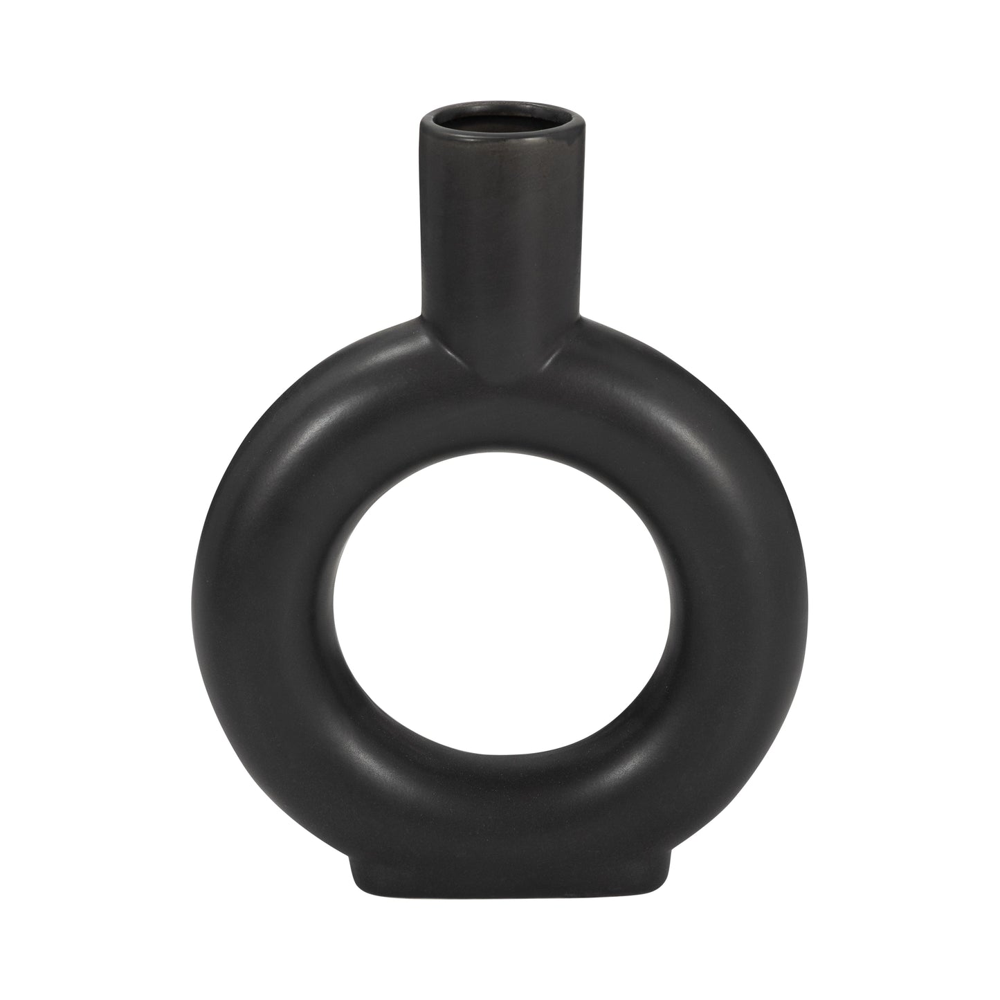 Cer, 9" Round Cut-Out Vase, Black