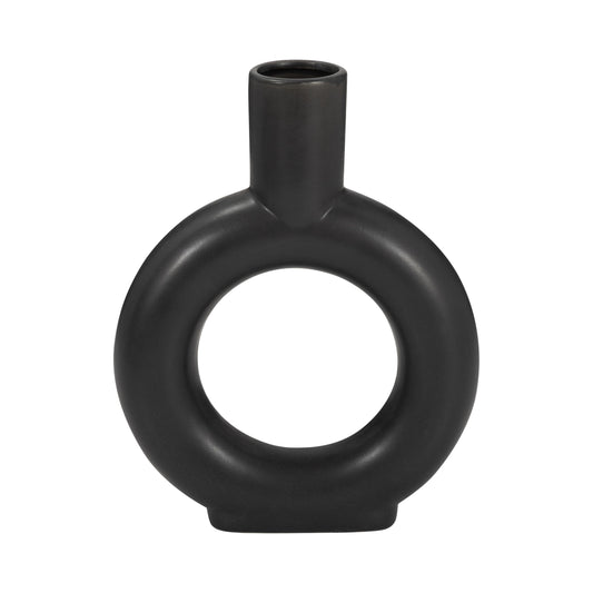 Cer, 9" Round Cut-Out Vase, Black