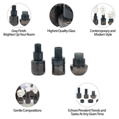 S/3 6/8/9" Eden Gray Glass Vases