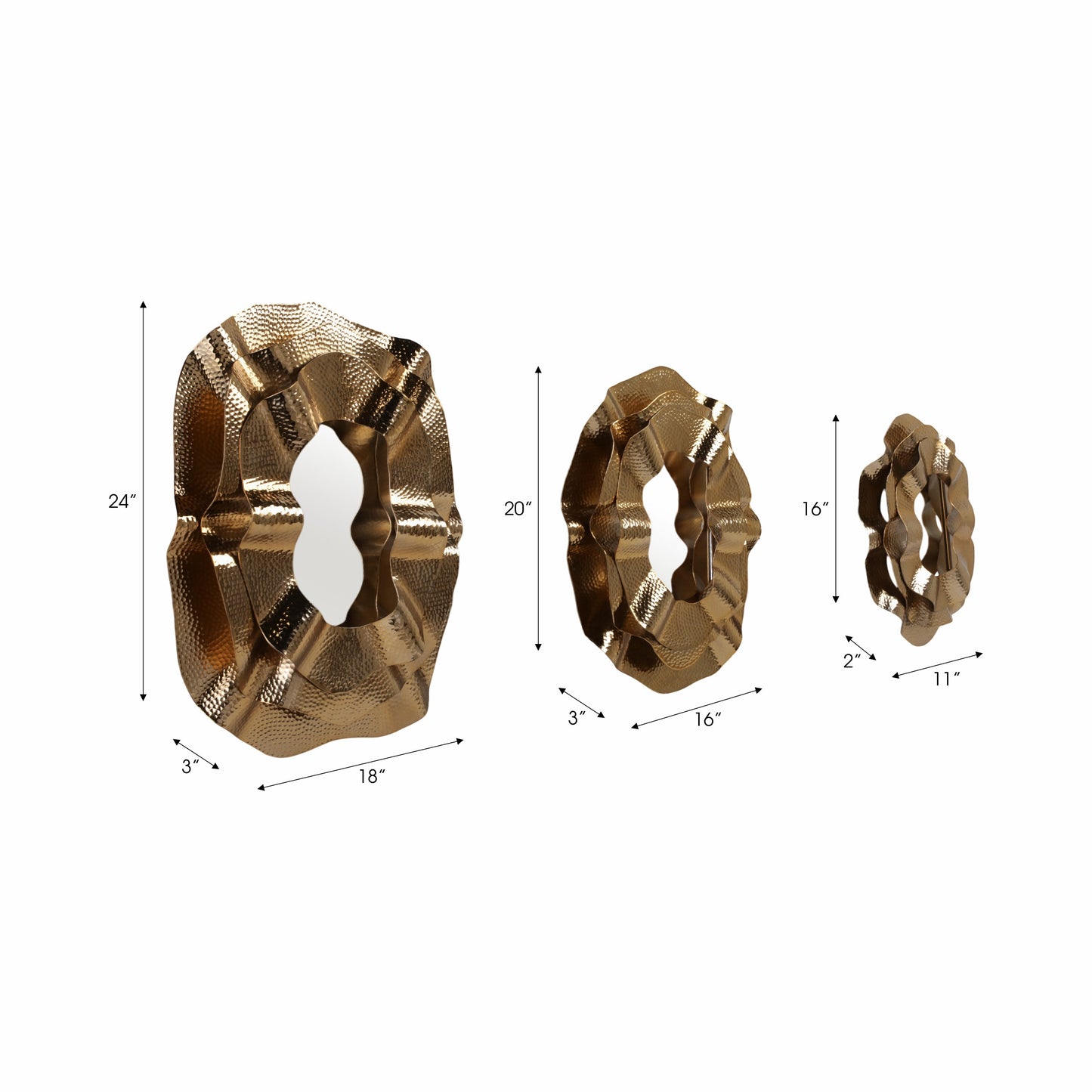 Metal, S/3 17/21/25" Sarasota Gold Mirrors