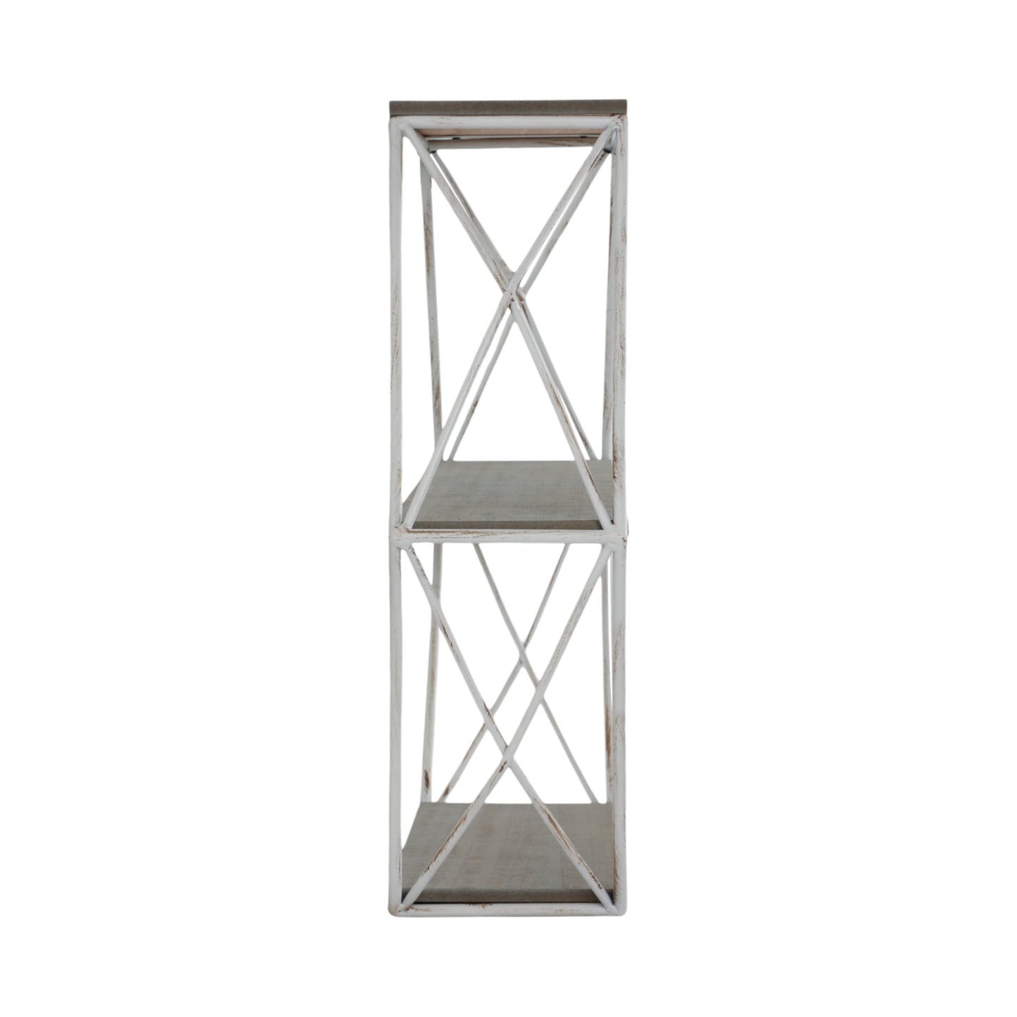 Metal/wood 3 Tier Hexagon Wall Shelf, Gray/white