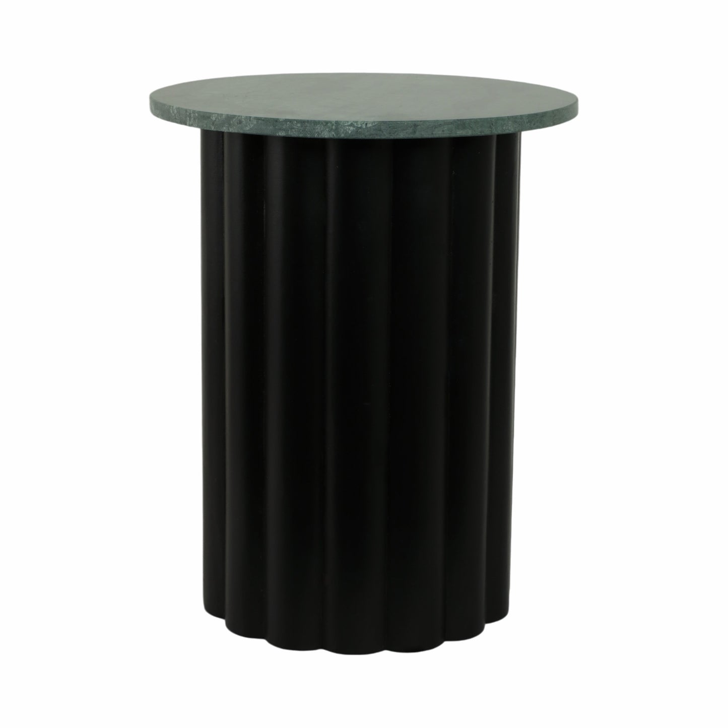20" Large Ribbed Accent Table Marble Top, Blk/grn