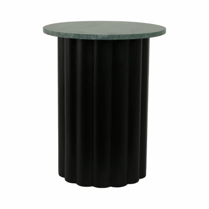 20" Large Ribbed Accent Table Marble Top, Blk/grn