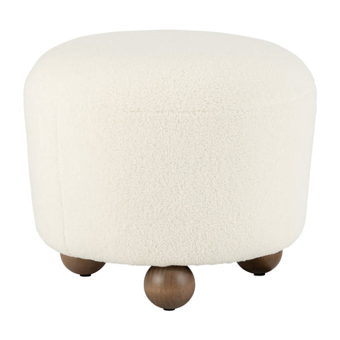 Round Ottoman W/ Ball Feet, Beige
