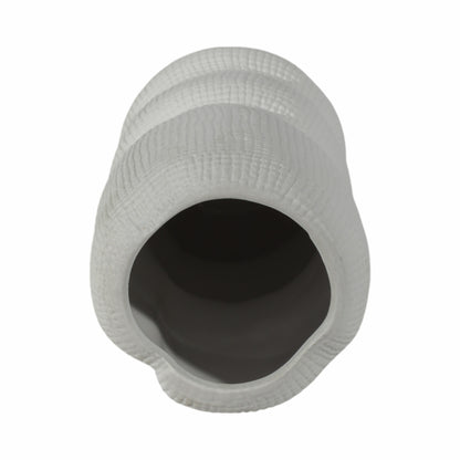 Cer, 12" Waffle Texture Organic Vase, White