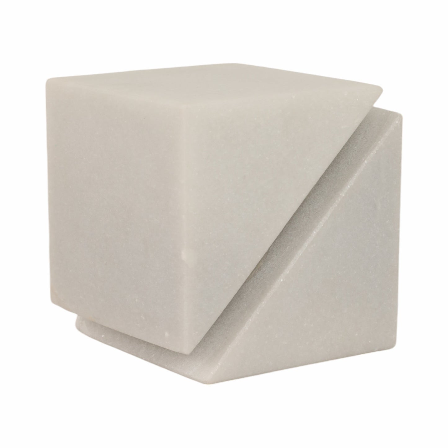 4" Cut Marble Cube, White