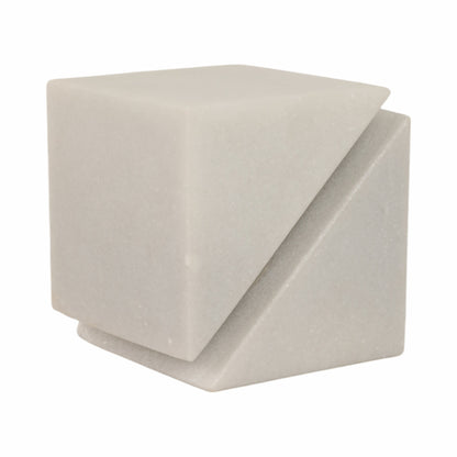 4" Cut Marble Cube, White