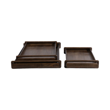 S/3 18/22/26" Kazu Wood Trays, Brown