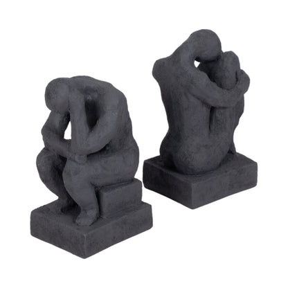S/2 7" Thinking Man Bookends, Charcoal