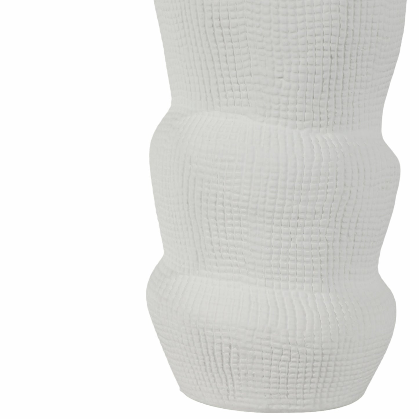 Cer, 12" Waffle Texture Organic Vase, White