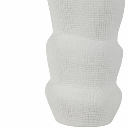 Cer, 12" Waffle Texture Organic Vase, White