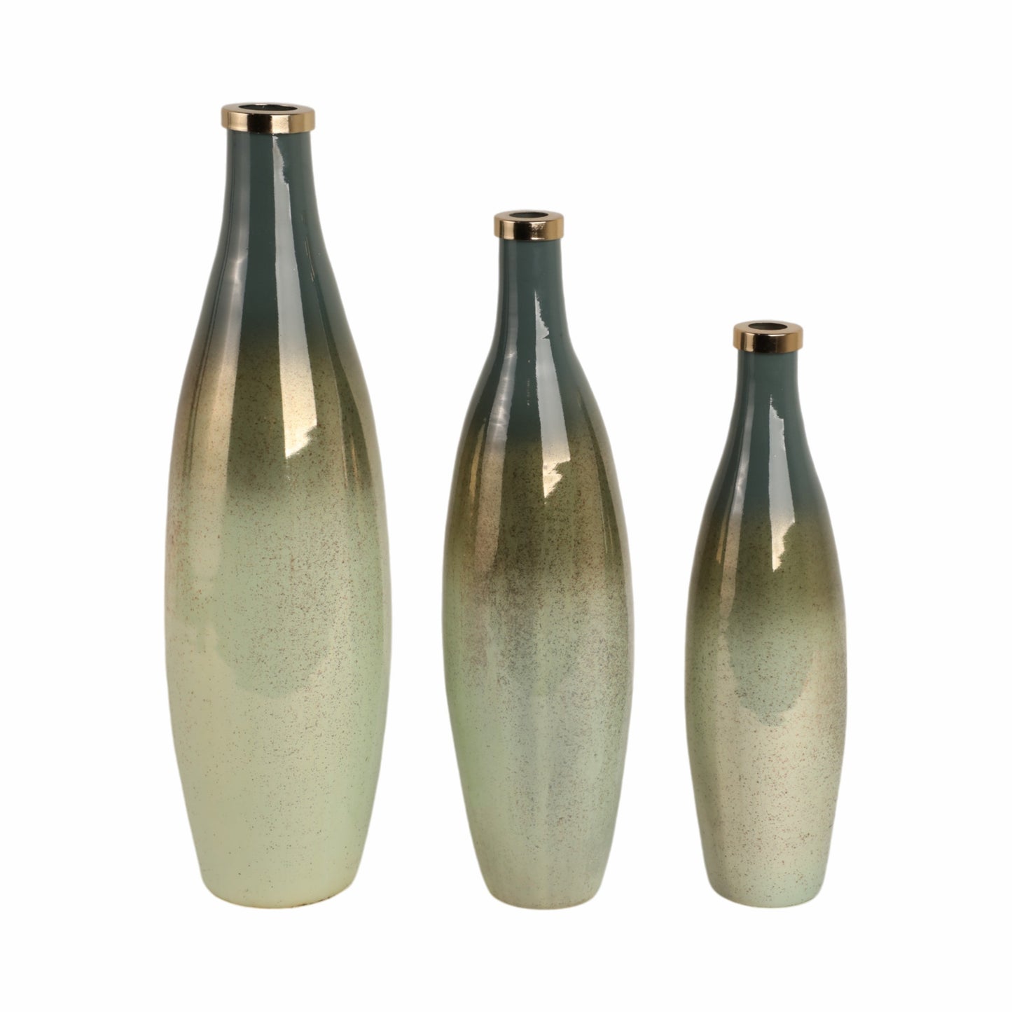 S/3 16/18/21" Windard Glass Bottles, Green