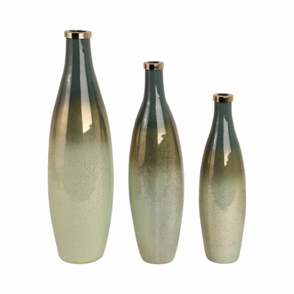 S/3 16/18/21" Windard Glass Bottles, Green