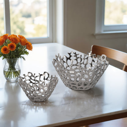 S/2 10/13" Steffi Silver Ceramic Bowls