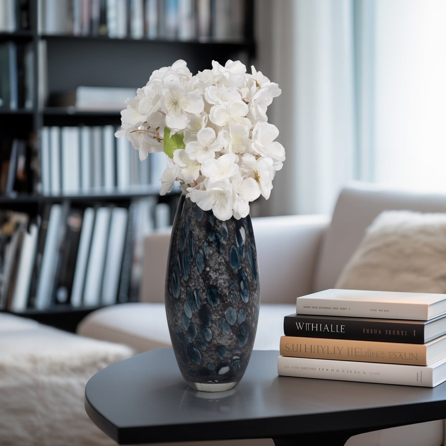 EV19442-02  11" AMALDA LARGE BLUE GLASS VASE( Sagebrook Home  )