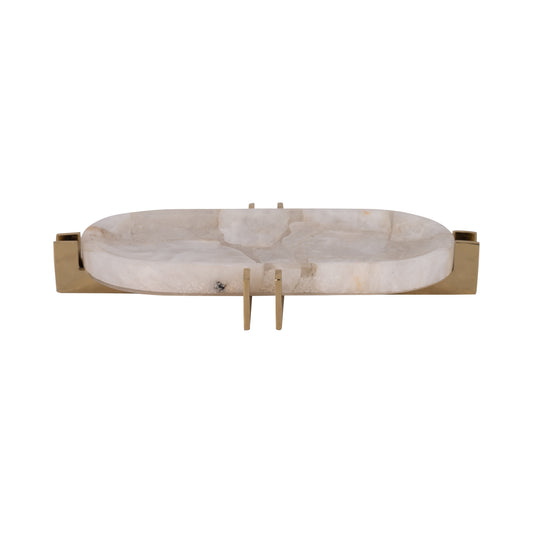 Quartz, 14" White Tray With Gold Details, White/go