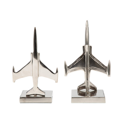 S/2 9" Orleans Silver Plane Bookends