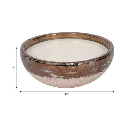 12" 57 Oz Pine Bowl Candle, Grey/gold