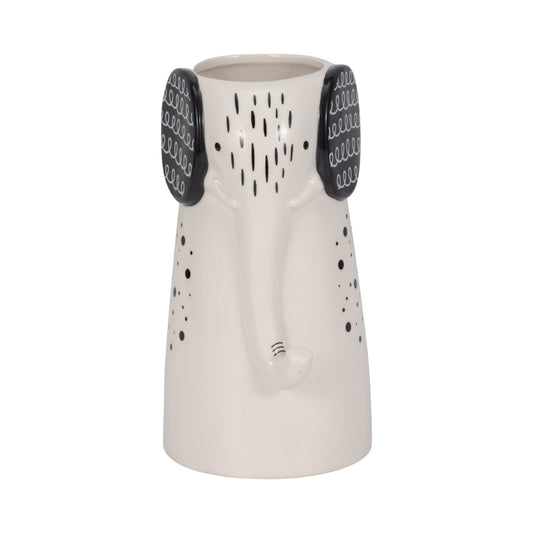 9" Elephant With Vase Opening, White/black