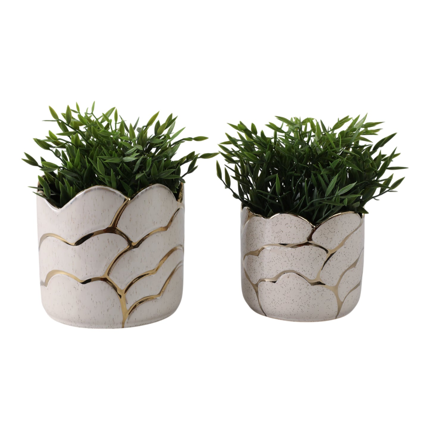 S/2 6/7" Clouds Planter, Ivory/gold