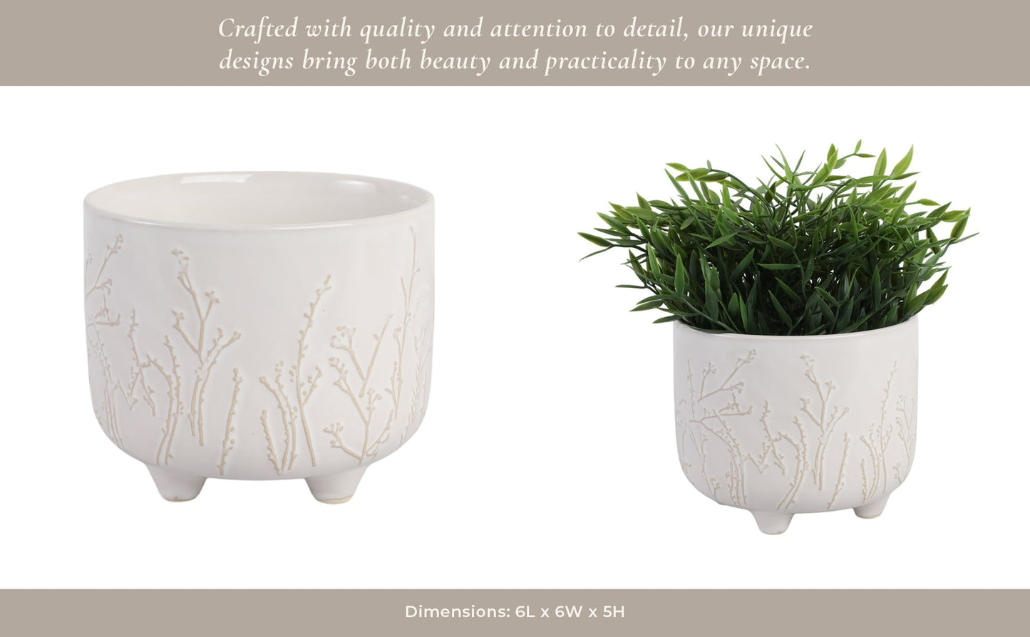 6" BLOOMING BRANCHES PLANTER, IVORY