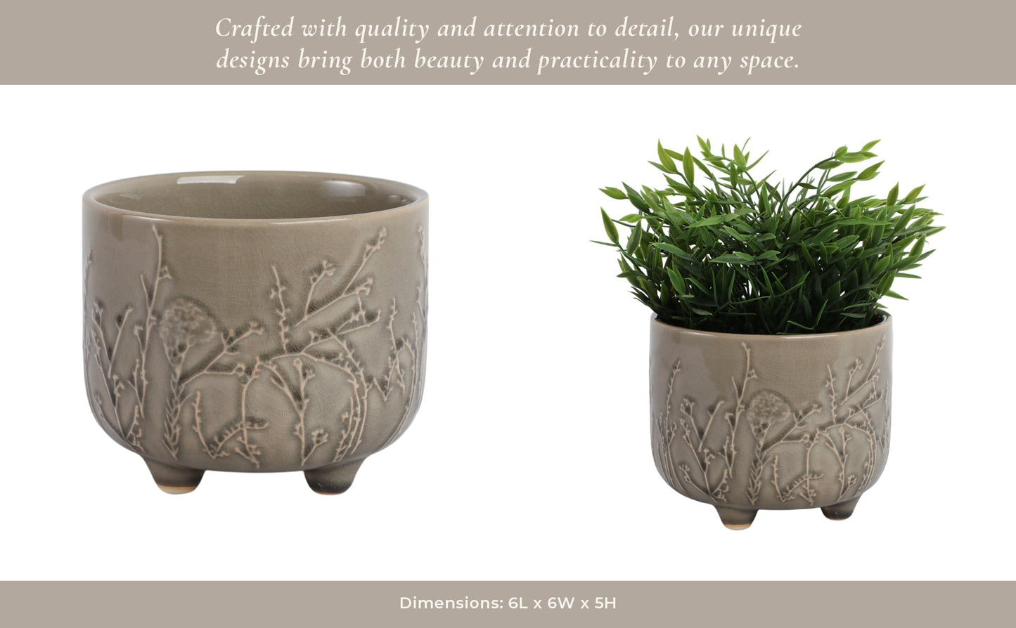 6" FLOWER BRANCHES PLANTER, CREAM