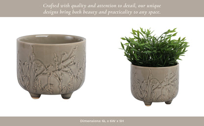 6" FLOWER BRANCHES PLANTER, CREAM