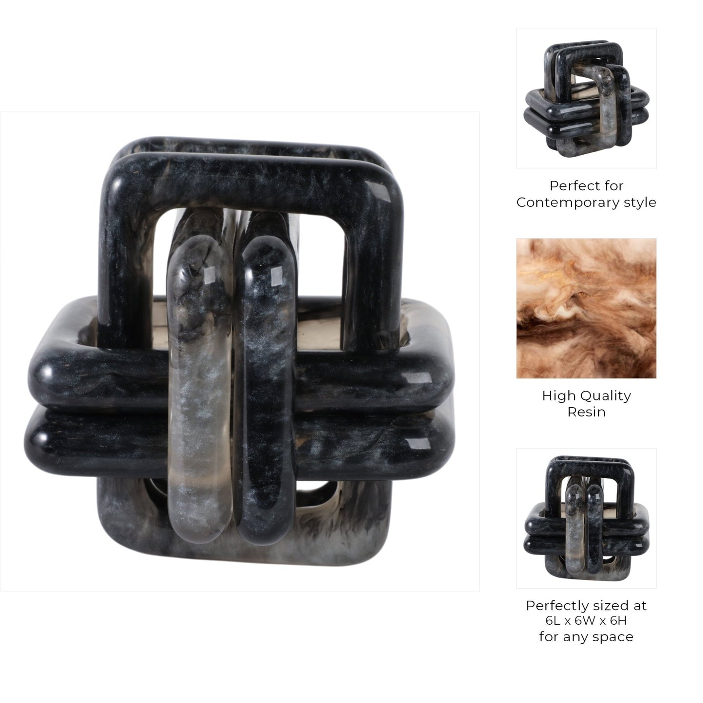 6" MARBLED RESIN KNOT, BLACK