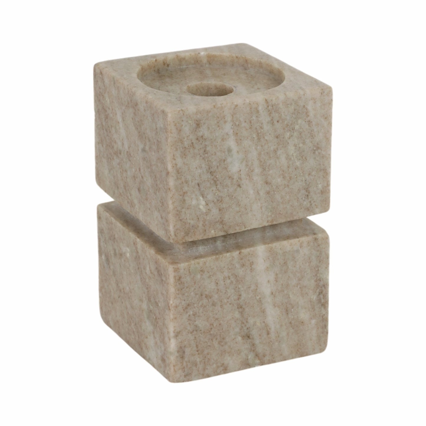 6" Onyx Marble Stacked Cubes Pillar Candleholder,