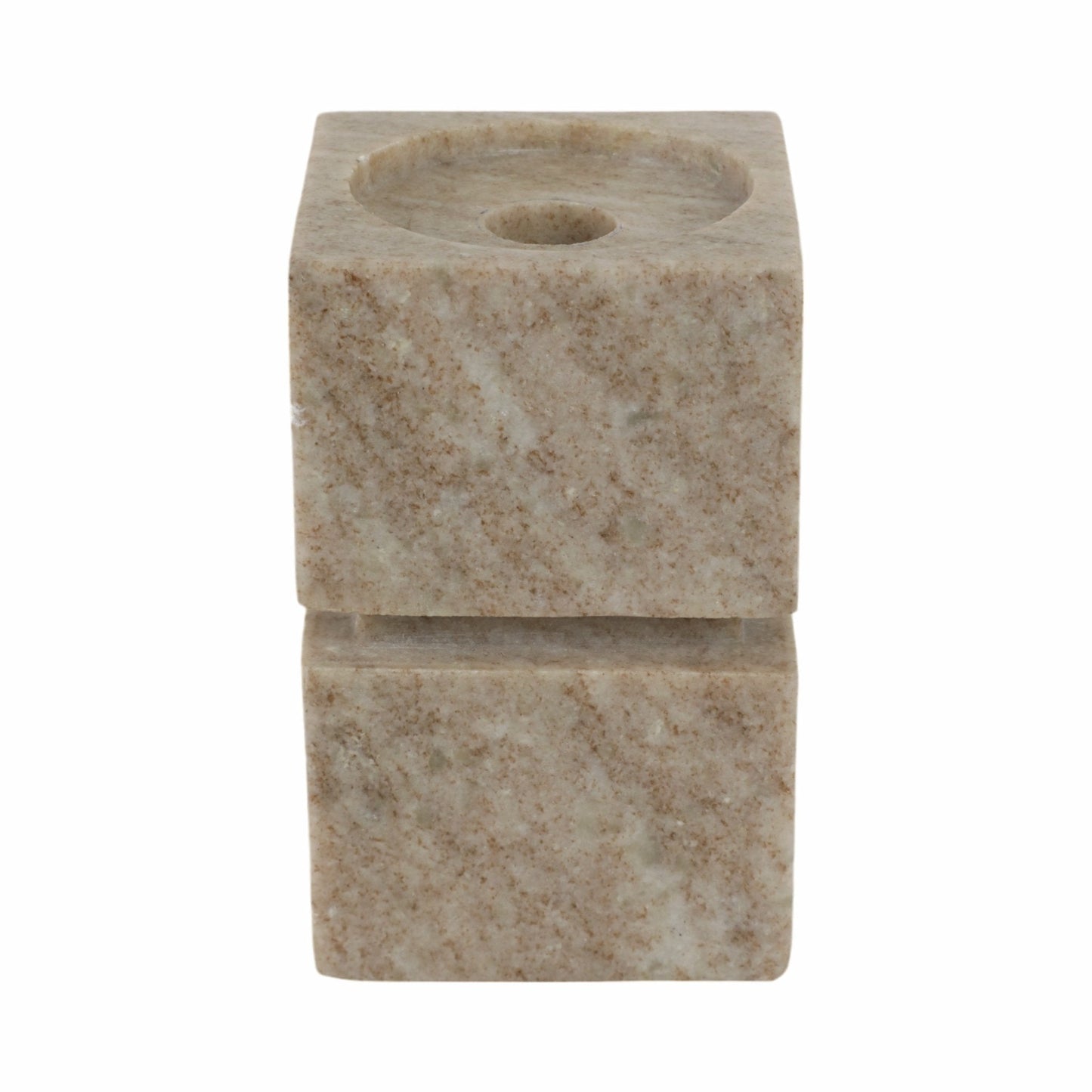 6" Onyx Marble Stacked Cubes Pillar Candleholder,