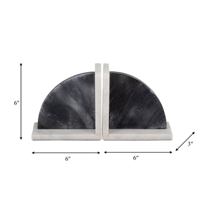 17779 |MARBLE,S/2 6"H,ROUNDED BOOKENDS,BLACK/WHITE